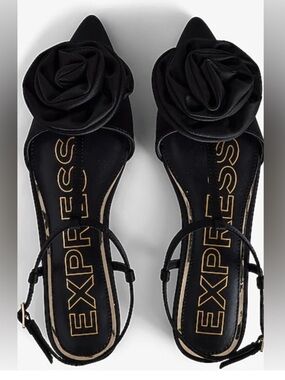 Express Black Floral Accent Pointed Toe Strap Sandals